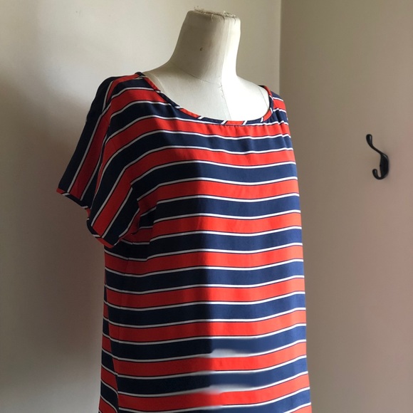 JCREW COLORFUL Red and Navy Stripe Top! SZ 6 - Picture 3 of 5